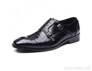 DIYHM Casual Loafer für Männer Slip auf Ledervierkupplung Mönch Strap Patent Plaid Muster Oxfords Fomal Trim Schuhe