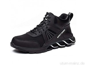meng Arbeitsschuhe Herren Sicherheitsschuhe Damen Sportlich Atmungsaktive Leicht Schutzschuhe rutschfest Stahlkappe Schuhe (Color : Black  Size : 48)