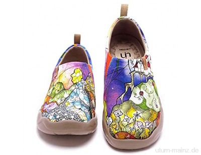 UIN Princess\'s Garden Damen Bequeme Fisch Reiseturnschuhe Mode gemalte Wanderschuhe Slip On Schuhe Canvas Violett
