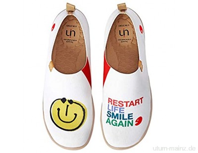 UIN Smiley Herren Dame Hausschuhe Painted Slip On Schuhe Reiseschuhe Lässiger Fashional Sneaker Segelschuhe Canvas Weiß Unisex