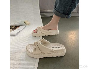 Cxypeng Sandalen mit Plateau Bequeme Frauen tragen sommerliche Dicke Sandalen und Hausschuhe  geknotete Strandschuhe-40_Beige Dusch- & Badeschuhe Slide Sandalen
