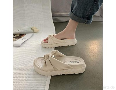 Cxypeng Sandalen mit Plateau Bequeme Frauen tragen sommerliche Dicke Sandalen und Hausschuhe geknotete Strandschuhe-40 Beige Dusch- & Badeschuhe Slide Sandalen