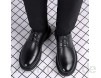 Lässige Schuhe Herren Oxford-Schuhe Massivfarbe-Leder-Drei-Augen-Schuhe und rutschfeste klassische formale Spitzen-Stirnband dick-Sohlen-Wachspitze-Flachschuhe (Color : Black Size : 42 EU)