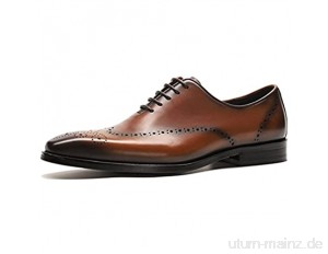 PANFU Vintage Echtes Leder 5-Augen-Schnürkleider-Kleid-Schuhe Brogue-Oxford für Männer Wingtips Quadrat-Zeh-Block-Ferse Feste Farbe Oxfords